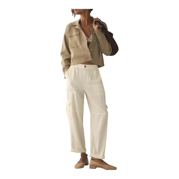 Anthropologie Pilcro Linen Blend Cargo Pant Relaxed Fit Cream Size XLP Petite - Picture 4 of 17